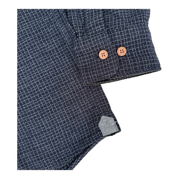 Kiriko Made ToK Shirt Long Sleeve Button-Up Chijimi Indigo with Small Grid L - Picture 3 of 5
